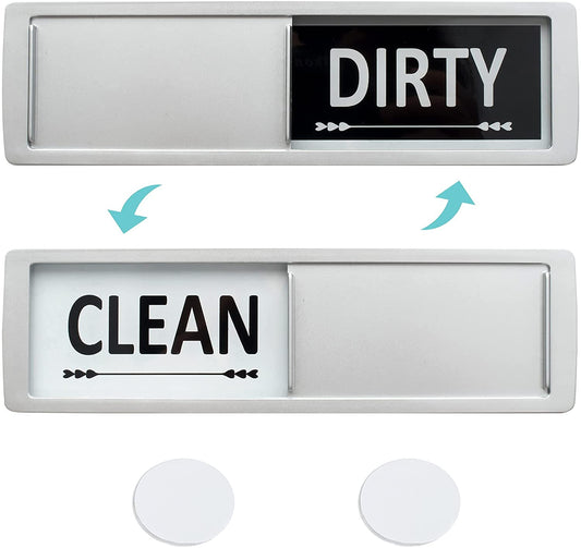 Dishwasher Magnet Clean Dirty Sign, Fridge Magnet, Clean Dirty Sign Indicator Non-Scratch/Easy to Read & Slide/Super Strong Magnet with Stickers, Suitable (Silver)